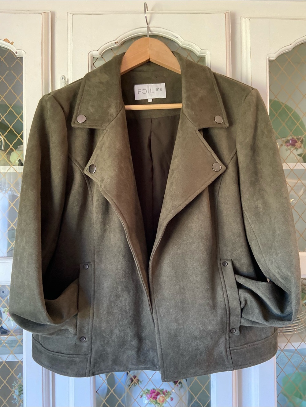 Army Green Faux Suede Bomber Biker Jacket Autumn Fall Fashion Military Soft